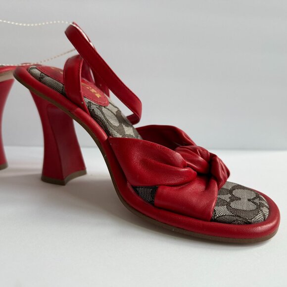 New w/o box COACH Quincey Signature Logo Ankle Strap Sandals Red Leather Sz 7.5 - Picture 4 of 8